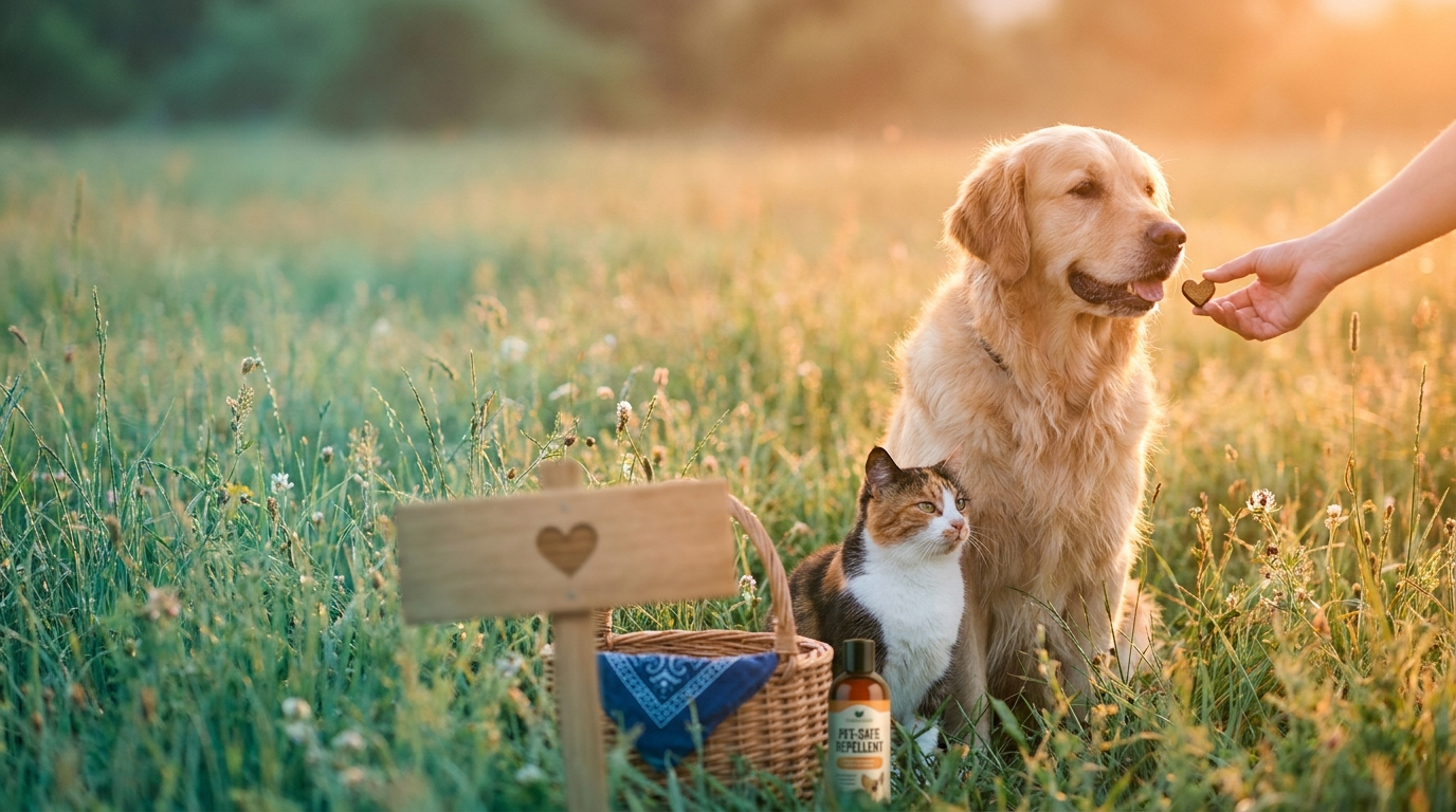Healthy dog and cat in summer grass – heartworm prevention and screening