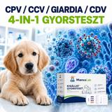 MancsLab CPV/CCV/Giardia/CDV 4-in-1 rapid test for dogs – packaging and test cassette