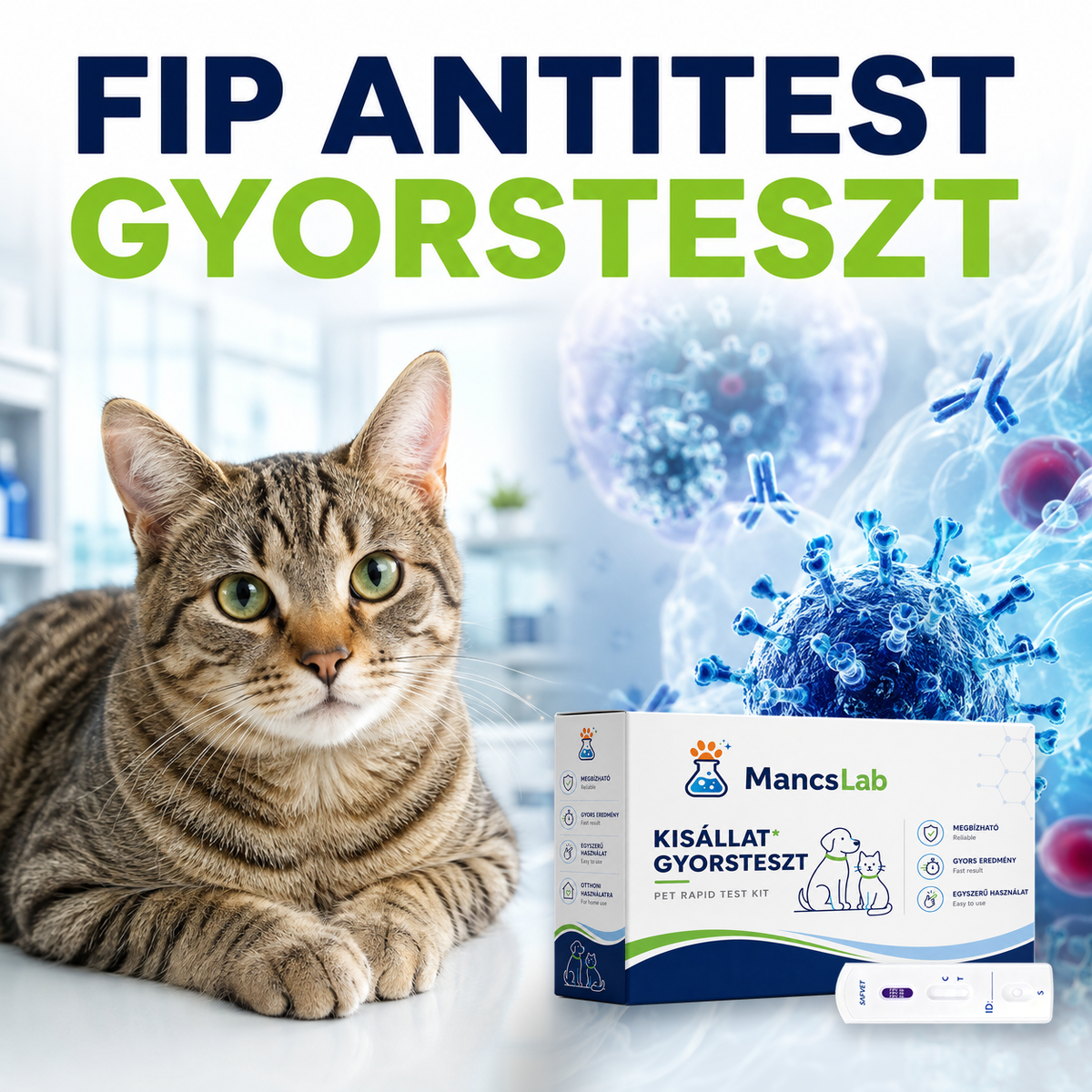 MancsLab FIPV Ab feline coronavirus antibody rapid test – packaging and test cassette