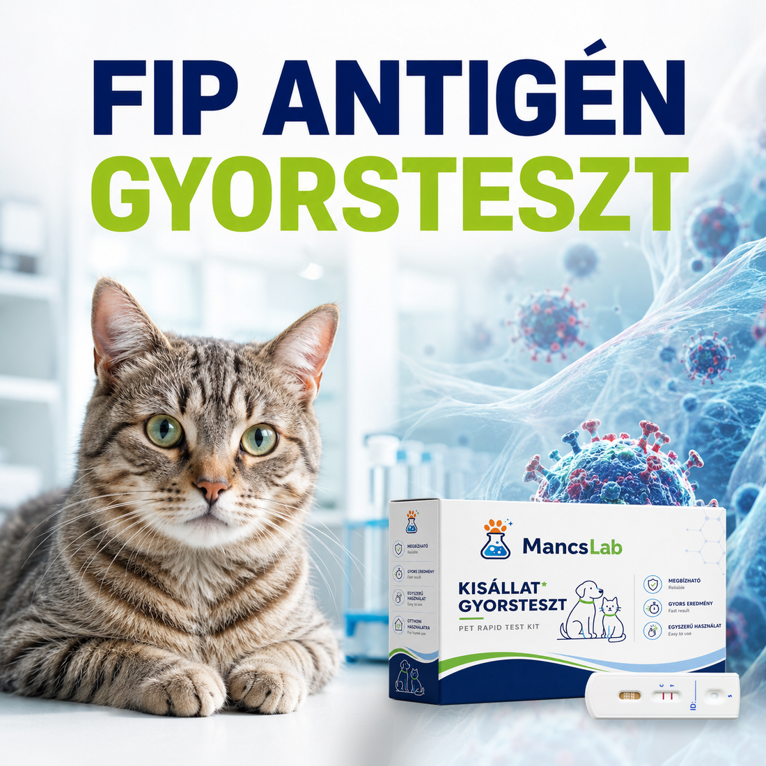 MancsLab FIPV Ag feline coronavirus antigen rapid test – packaging and test cassette