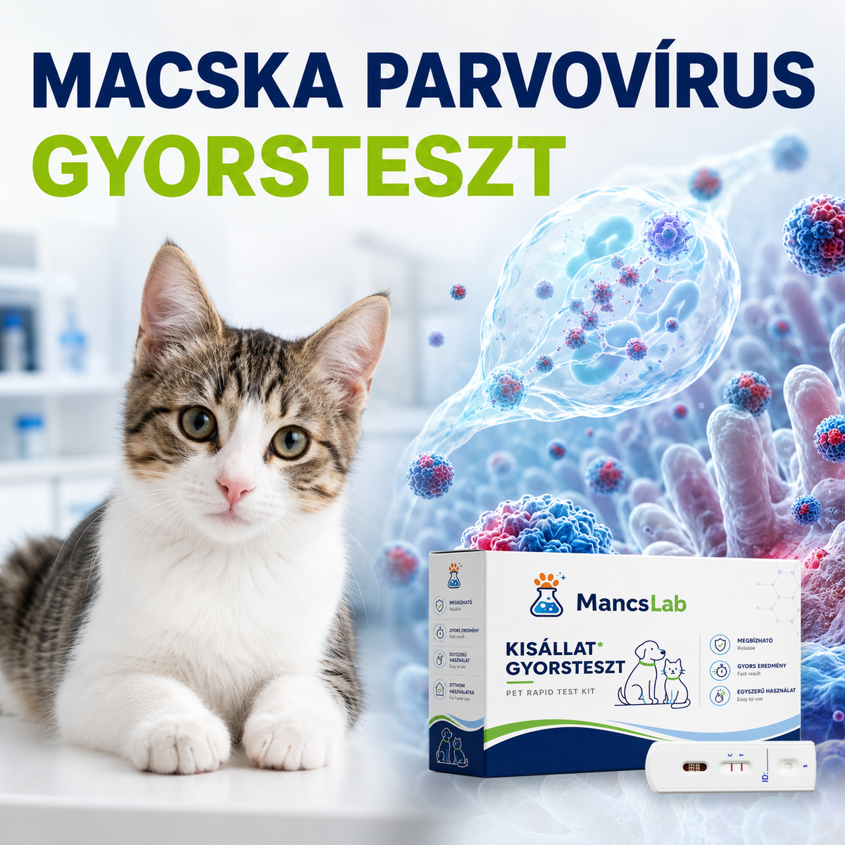 MancsLab FPV Katzenparvovirus-Antigen-Schnelltest – Verpackung und Testkassette