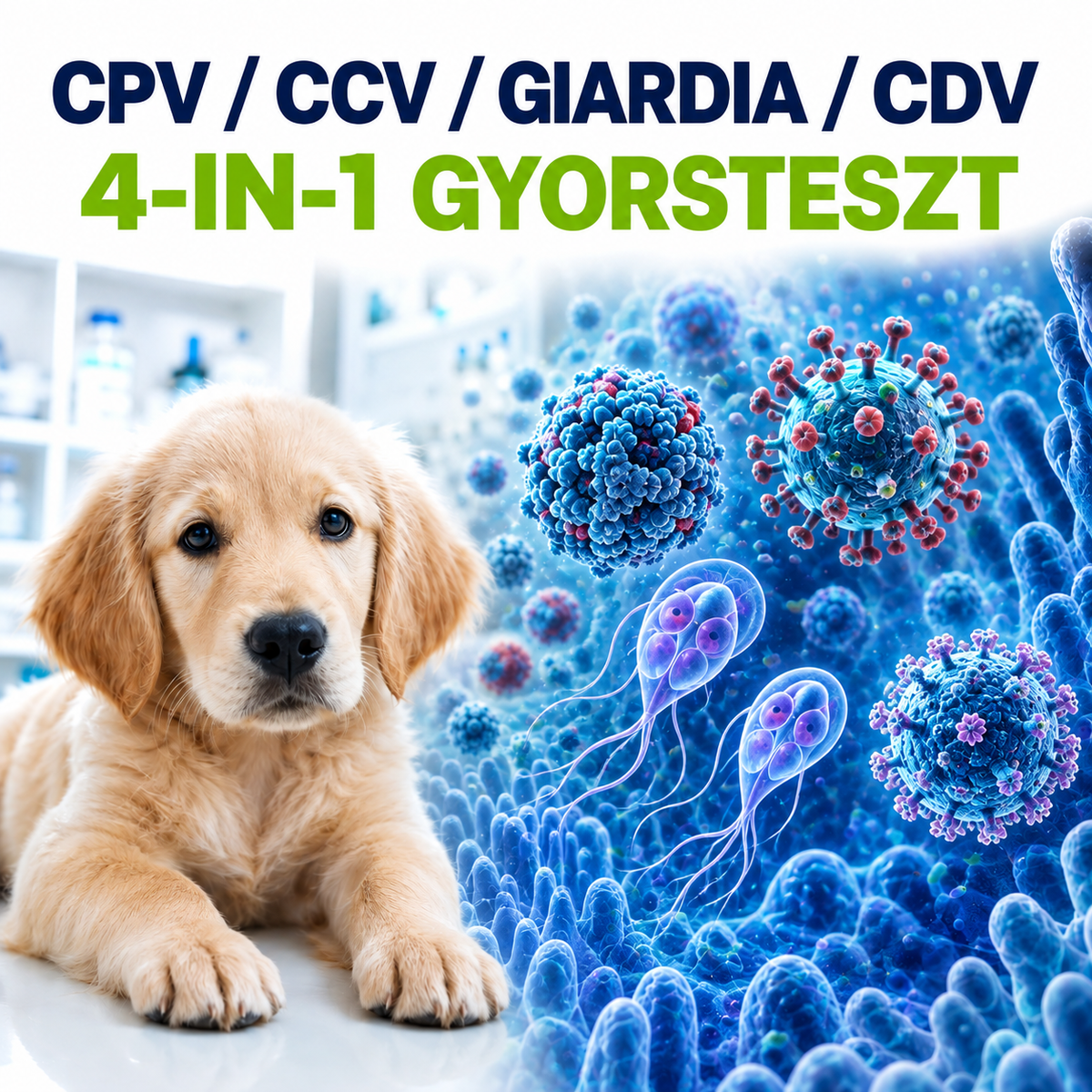 MancsLab CPV/CCV/Giardia/CDV 4-in-1 rapid test for dogs – packaging and test cassette