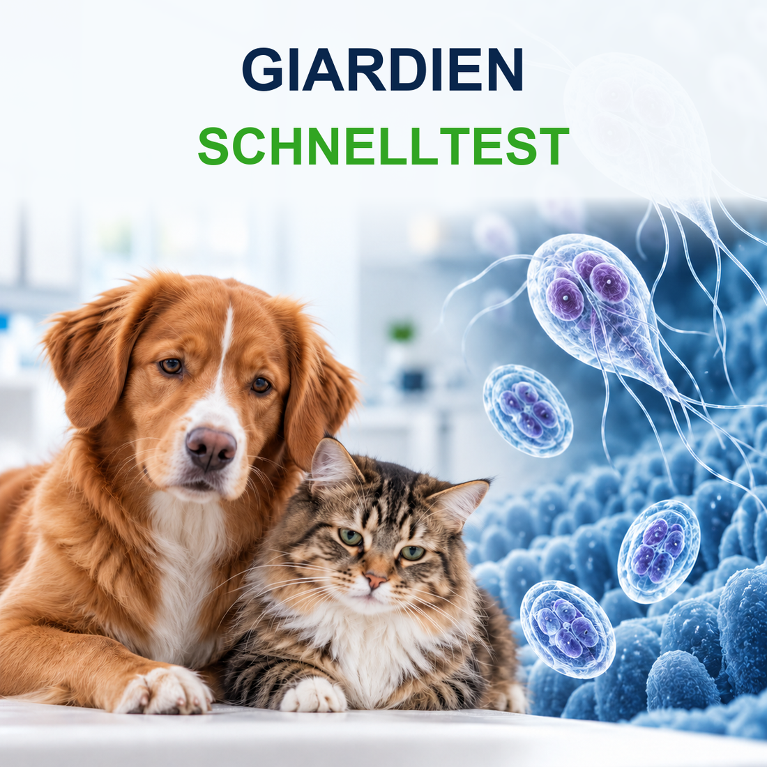 MancsLab Giardien-Antigen-Schnelltest für Hunde und Katzen – Illustration mit deutscher Beschriftung