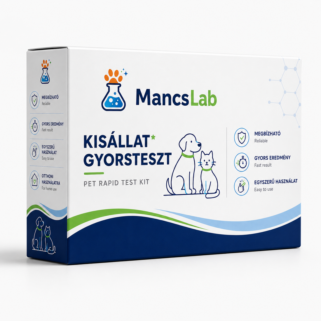 MancsLab pet rapid test box – packaging with dog and cat illustrations