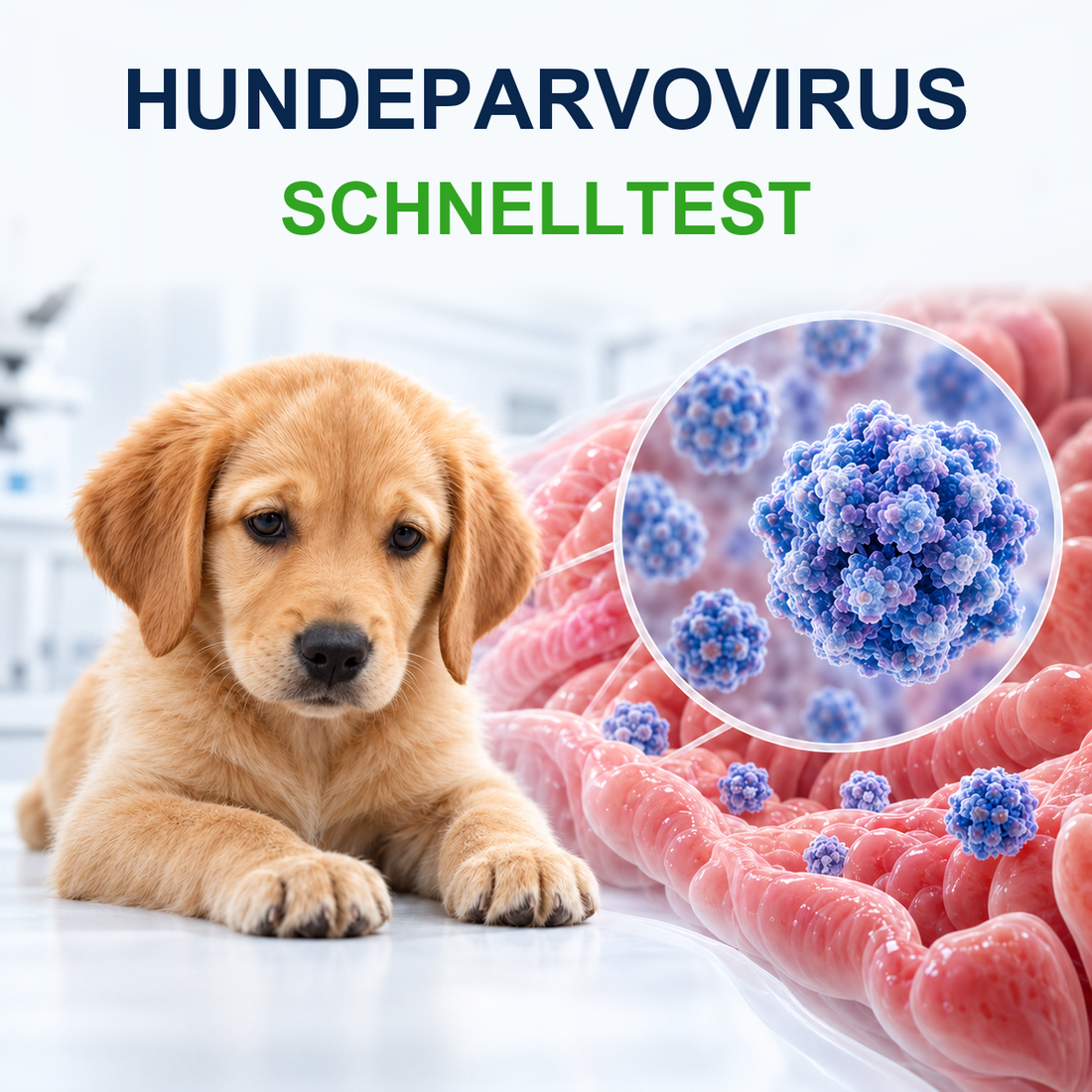 MancsLab CPV Parvovirus-Antigen-Schnelltest für Hunde – Illustration mit deutscher Beschriftung
