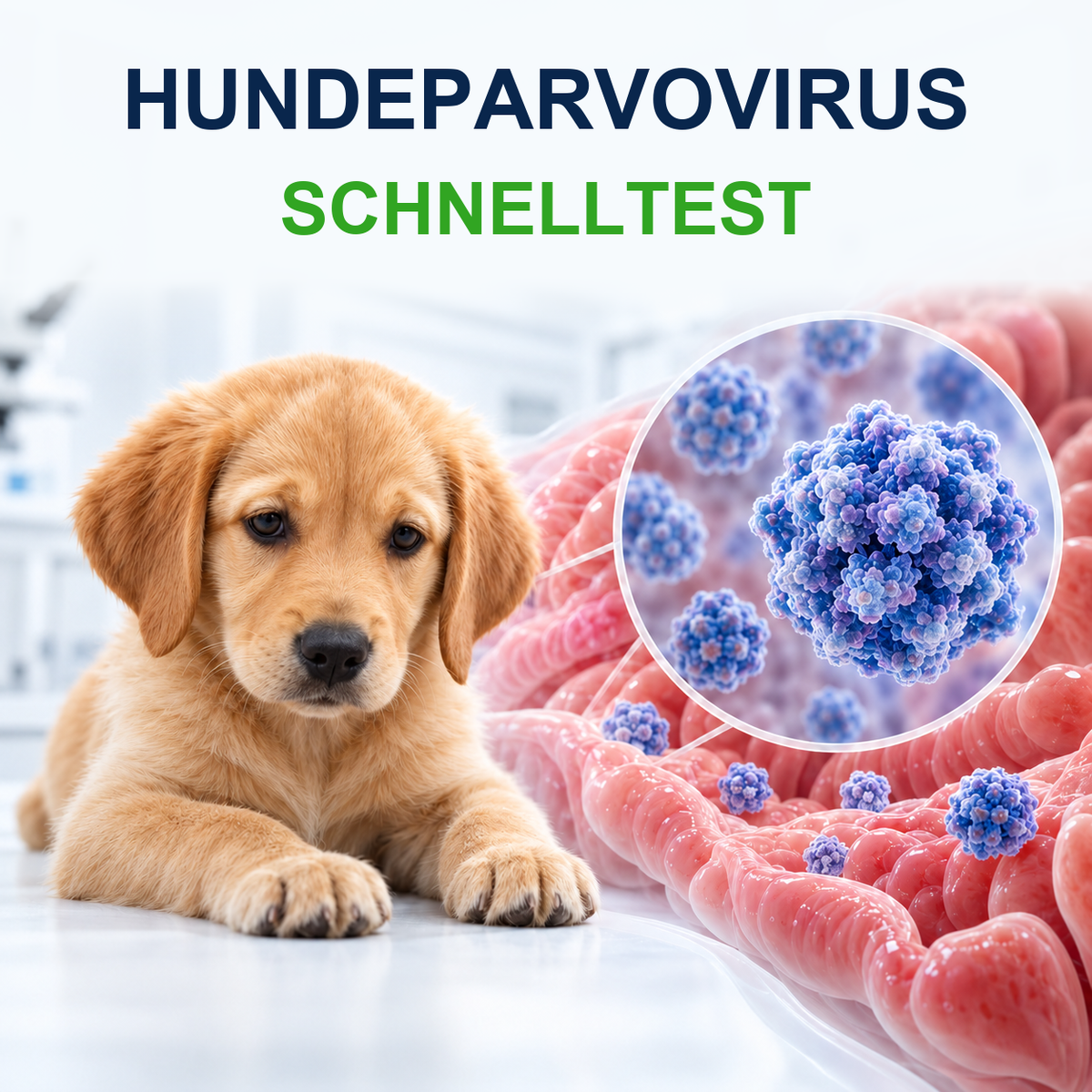 MancsLab CPV Parvovirus-Antigen-Schnelltest für Hunde – Illustration mit deutscher Beschriftung